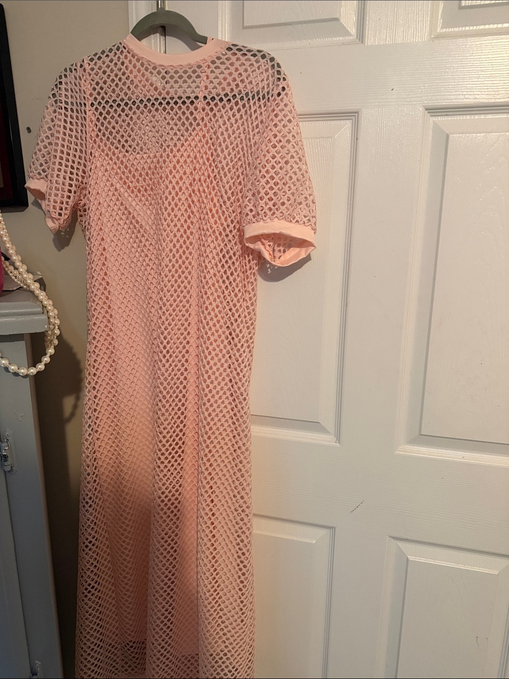 Pink Mesh Short-Sleeve Maxi Dress - Lightweight Summer Style
